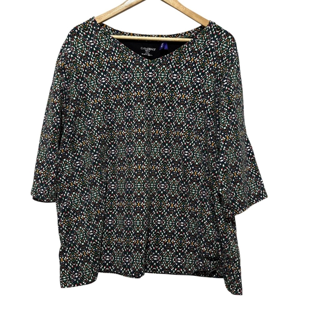 Catherines Tunic Top 2XWP Abstract Dot Multicolor Print Casual Comfort Artsy